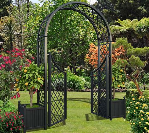 metal garden arch with planter boxes|metal garden arches with gate.